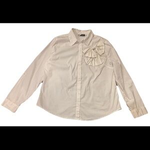 NY&C Madison Vintage Shirt White Bow Cotton Blouse Large Button Down